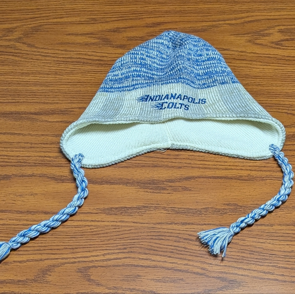 Indianapolis Colts NFL Knit Beanie Hat Blue Tan Winter Toboggan Tassels